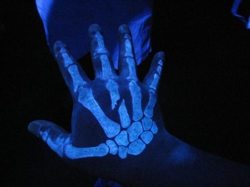 neon bones - this neon tattoo is just adorable, it's very cute and subtle when not in a dark room... it's barely there but when you switch off the lights, this tattoo comes to life,,,