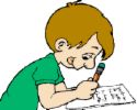writer - cartoon of boy trying hard to write a task