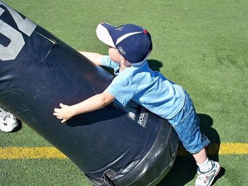 My three year old son Luke takes on the tackling d - My three year old son Luke takes on the tackling dummy