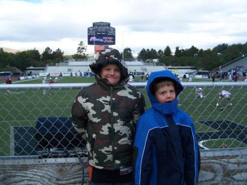 My two sons shivering as they back their favorite  - My two sons shivering as they back their favorite football team, the Nevada Wolf Pack.