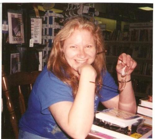 Becky's picture, taken by her husband. - While I was at my husband's Christian bookstore, he took this picture, and I love it!