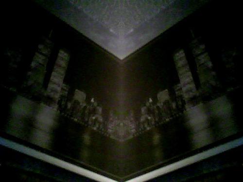 A Mirror Image Of The Picture Hanging In My Living - I took this with one of the special effects on my webcam. I bought the original pic of the Twin Towers pre-9/11 at IKEA the day before I moved into this apartment.