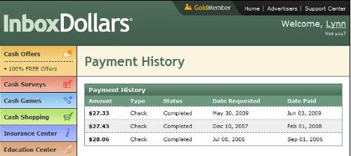 InBoxdollars payout history - Here is the screen shot of my InBoxDolars payout history. This makes my 3rd payout since joining. http://www.inboxdollars.com/?r=ref16424