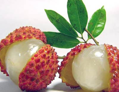 Litchi - Litchi with red shell and white flash of fruit.