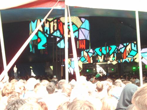The Queen's Head Marquee - This was the venue for the opening live act for Glastonbury 2009. Note the stunning visuals within the huge tent or marquee.
