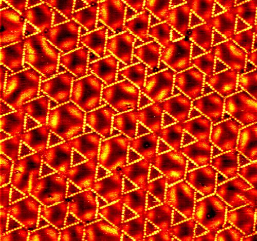 Dancing Triangles - Nanoscale arrangement: Sulfur atoms form 'dancing triangles' on copper.