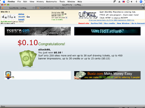 Won 10 Cents at EasyHits4U! - Screenshot of my account page.