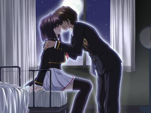 Anime kiss - This is a cute picture of an anime couple kissing.