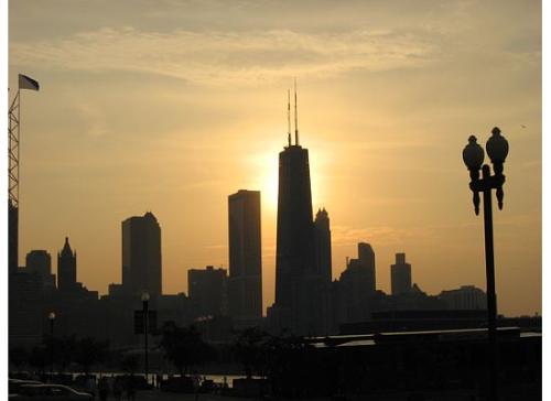 Chicago Skyline Sunset - Sunset in Chicago, skyline, sears tower