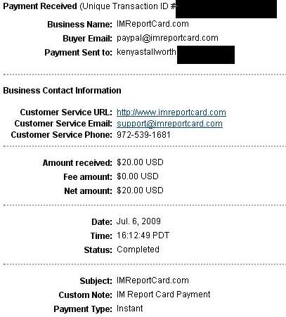 IM Report Card Payment Proof - Had to edit and reupload because first image was not legible. But again, they pay, and quick!!!!