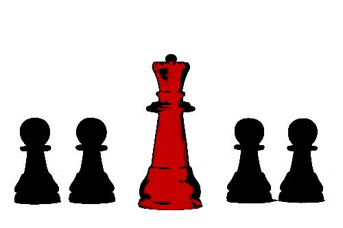 The Queen... devil in red - The queen is dressed in red... the pawns sit back