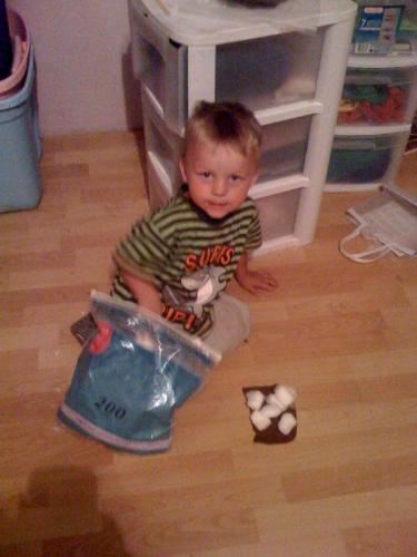 My three year old son teaching himself to count wi - My three year old son teaching himself to count with some cotton balls