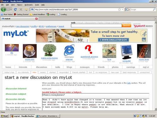 My mylot - look I reached 9.52but I can&#039;t withdraw it as paypal is not in my country