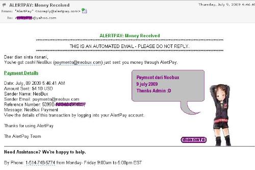 Neobux - Payment from neobux date : 9 Juli 2009.