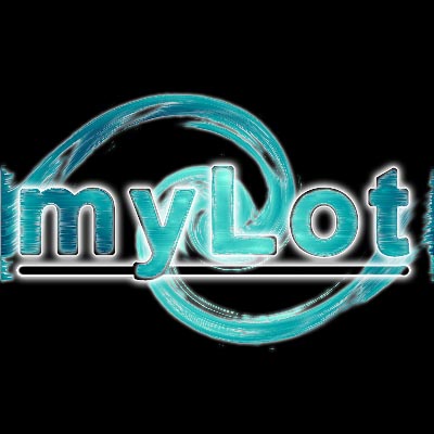 MyLot - This is a picture containing the text, 'myLot' I created it using photoshop. The text is filled with shades of cyan and pale blue, and the background is black. The text has a white glow to it. 'myLot' is underlined.