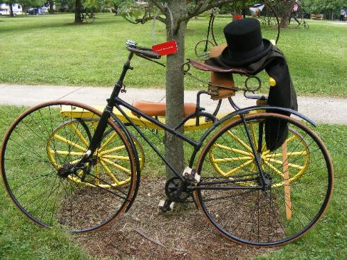 Antique Bicycles and Period Costume - Antique bicylces and period costume at National Wheelmen bicyle event at Saint Mary-of-the Woods, IN, July 10, 2009.