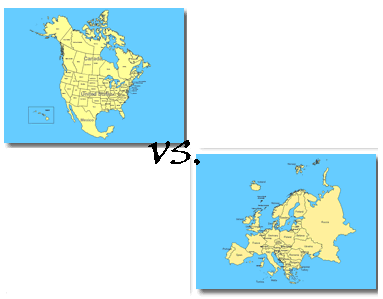 Europe vs America - map of the two continents