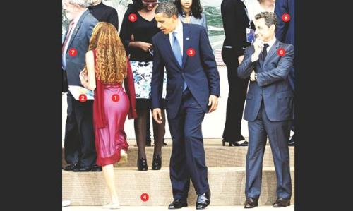 President Obama in Rome - the controversial picture of President Obama. It seemed that he was  ogling at the woman's behind but it was not true. One has to watch the  video to understand that it was not really what it appeared it was.