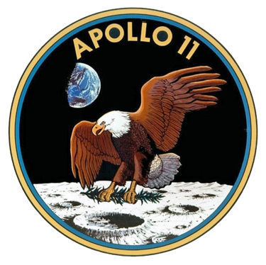 The Apollo 11 Mission Patch  - The Apollo 11 mission patch showed an Eagle landing on the Moon, with the Earth in the background.