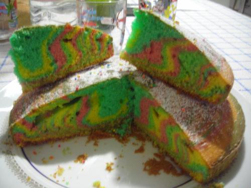 Rainbow cake - I did it tonight; this picture is not that clear, but colour are so vivid *_* I think is great for children and birthday :) I'm going to post one or two about rainbow cake