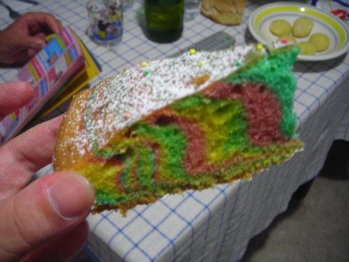Rainbow cake - And the last pic :) a piece of rainbow cake :D this is my proud! I'm going to do a better rainbow cake for my friend's birthday, in august *_* I'm sure he's going to love it! Do you like it??? *_*