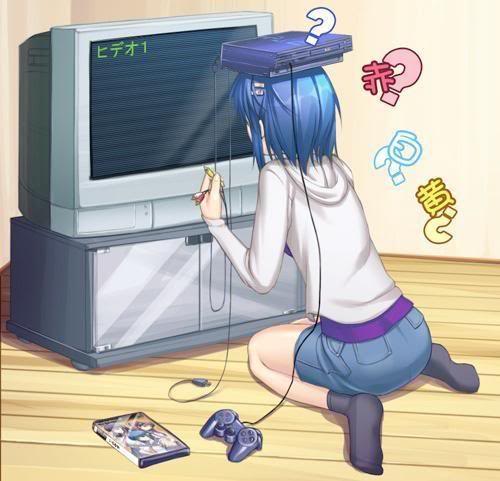 anime with game console - anime illustrating what happens to me when i attach my ps2 to Television