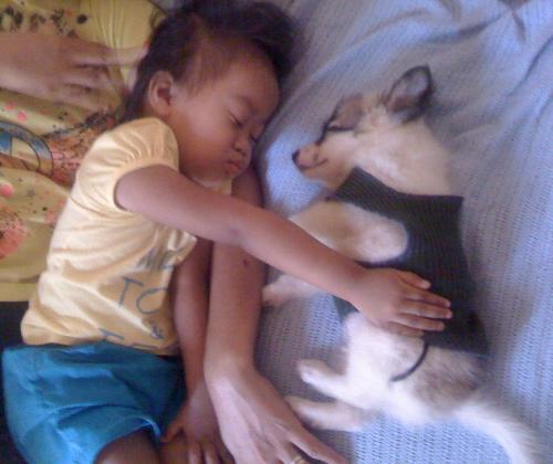 Lian loves DJ too - Ohhhh how sweet.Look at them both...They're like angels to me.:)