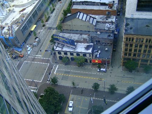shot from the 28th floor - a shot from the 28th floor looking out at the front of the hotel