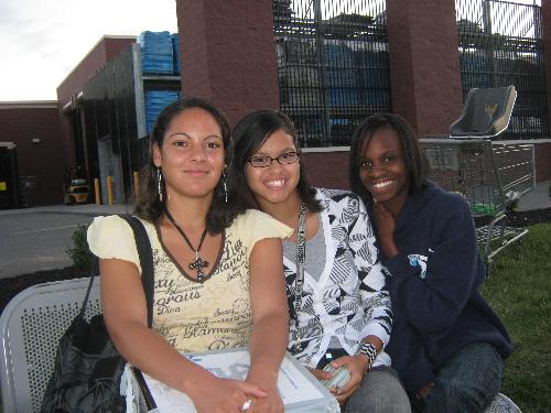 Three girls - girls at the bus stop