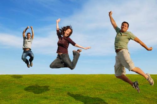 Jumping for Joy - A picture of people jumping for joy.