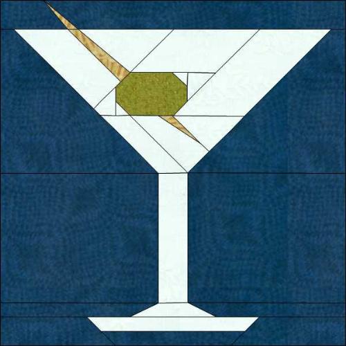 Martini With Olive Paper Piece Quilt Block Pattern - Martini with olive paper piece quilt block pattern at www.madcreekdesigns.etsy.com
