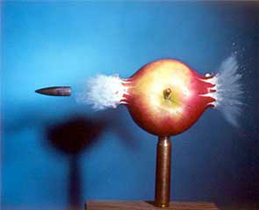 Bullet passing through an apple - A very famous high speed photography shot!