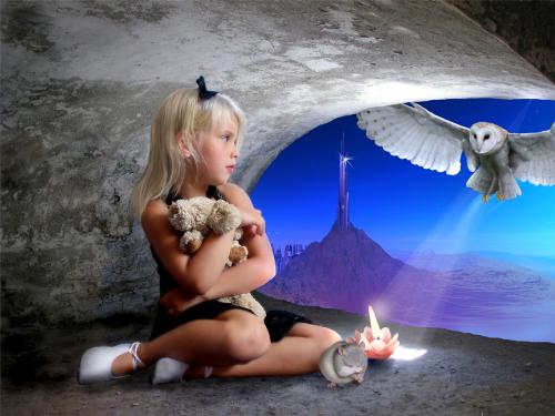 LLittle girl - bear - mouse and owl  - This picture is of a Little girl - bear - mouse and owl