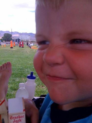 Luke was practicing making 'mean' faces.  - Luke was practicing making 'mean' faces, but I think he is too cute to be mean!