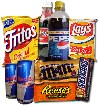 bad snacks - chips, chocolate and soda