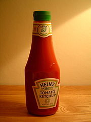 Ketchup in a bottle. - Heinz ketchup in a bottle container.
