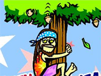 Tree Hugger - cartoon of hippie hugging a tree