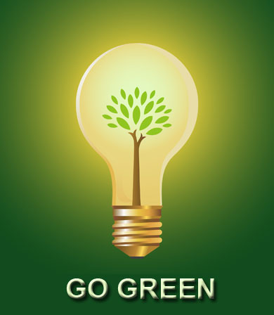 Go Green - Light bulb with tree for renewable energy.