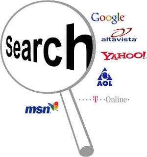 Search the Web - A magnifying glass searching the web
