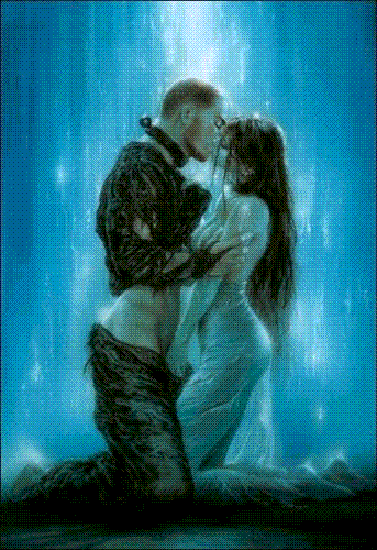 Hot Love - Man and woman kissing with clothes partly falling