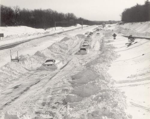 Blizzard of '78' Boston, Ma. USA - The snowfall was rapid, sometimes 4 inches an hour, and winds were up to 75 mph. Roads became impassable and some people didn’t make it home for days. An unfortunate few died of carbon monoxide poisoning in their cars on Interstate 95/Route 128 when the deep snow clogged their tailpipes.