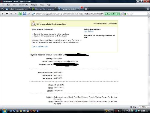My first Payment - My first payment after being a member for about 2 weeks at this site.