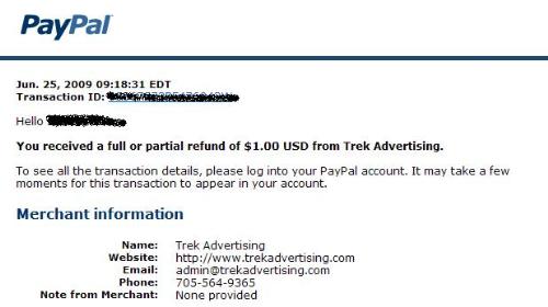 trekpay  - a picture shows that trekpay refund the money i have paid
