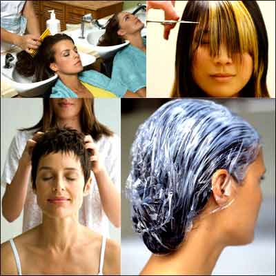 hair care - A collage of hair care techniques.