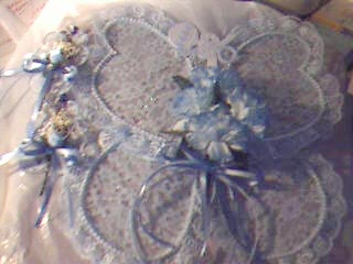 3 Pc Pretty Baby Blue Lace Butterfly Set - I am into crafts, I created this pretty 3 pc set about a year ago for a Friends baby shower. I love to create flowers and butterflies.