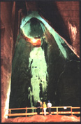 Another part of the interior at Salt Mine, Turda,R - The salt was exploited in the same mines that worked previously, but those in Turda were still the most important. The mineralogist Johann Fridwaldszky in his 'Mineralogia Magnus Principatus Transilvaniae', published in 1767, stated that 'the mines in Turda worth being visited'. After a detailed presentation of the bell-shaped mining system as well as the evacuation by vertical transporter, the author relates that the mines in Turda have five important wells: the first one is called 'the upper one', the second is 'the low one', the third called 'Cojocnean', the fourth called 'St. Terezia' and the fifth called 'Sf. Anton'.  The Salt Mine from Turda, known as one of the most important in Transilvania, started to fall into decay after 1840, due to the growing competition with the salt mine in Ocna Mures.