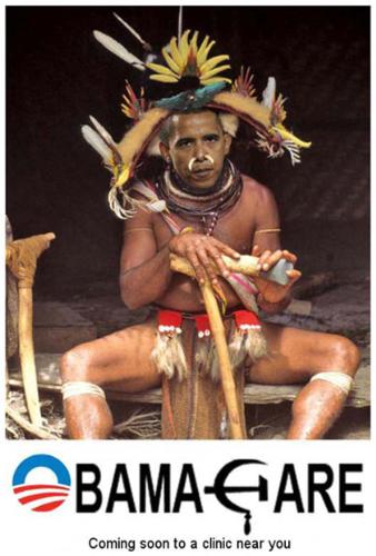 Obama satire about health care - Obama depicted as a witch doctor to satirize his health care program.