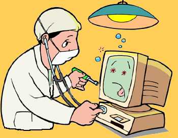 My PC got sick... call the PC doctor very quick! - A computer doctor trying to cure a sick PC.