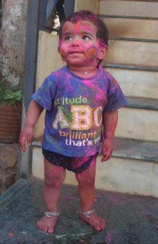 Festival of Colors (HOLI) in INDIA.... - My 2 year old nephew celebrating Holi (festival of colors)