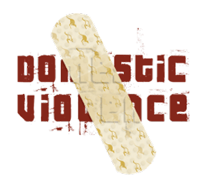 Domestic Violence poster - Poster depicting the words Domestic Violence with a large band-aid going diagnola across the picture
